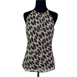Ann Taylor brown silk animal print sleeveless blouse size 2